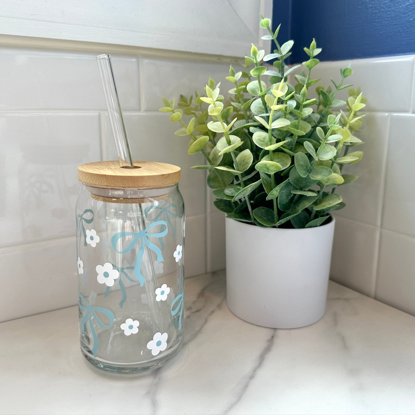 blue bow cup for coffee