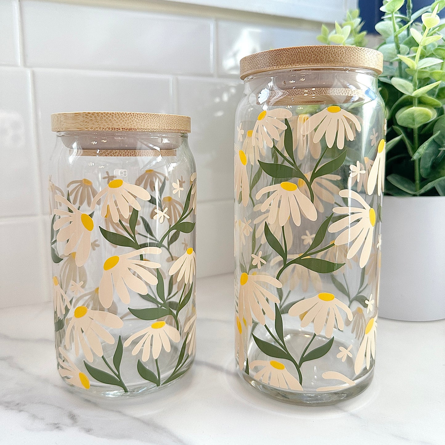 flower glass tumbler with lid and straw