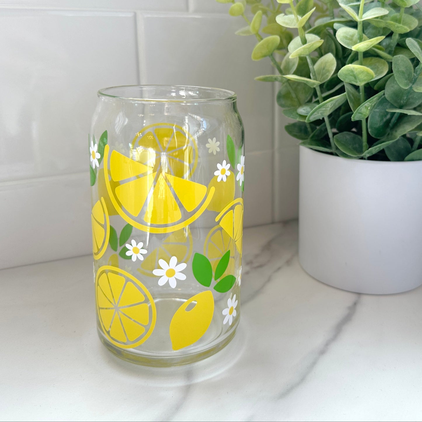 iced coffee glass cup with lid and straw
