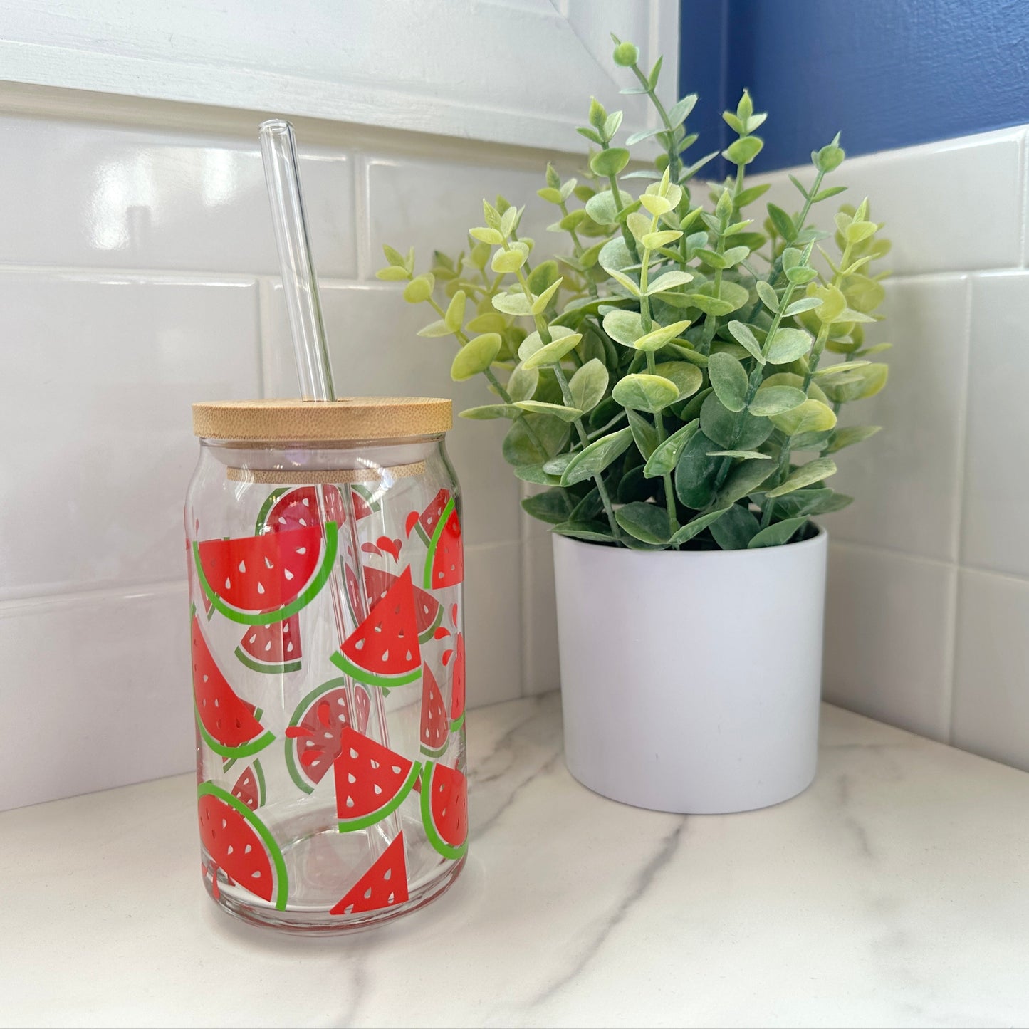 watermelon cup with lid and straw