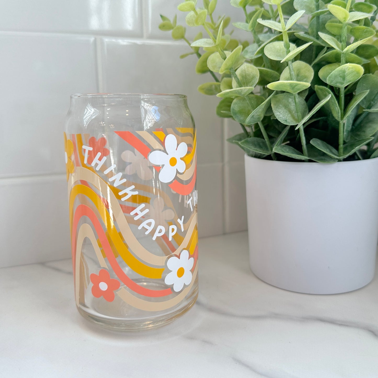 think happy thoughts glass cup