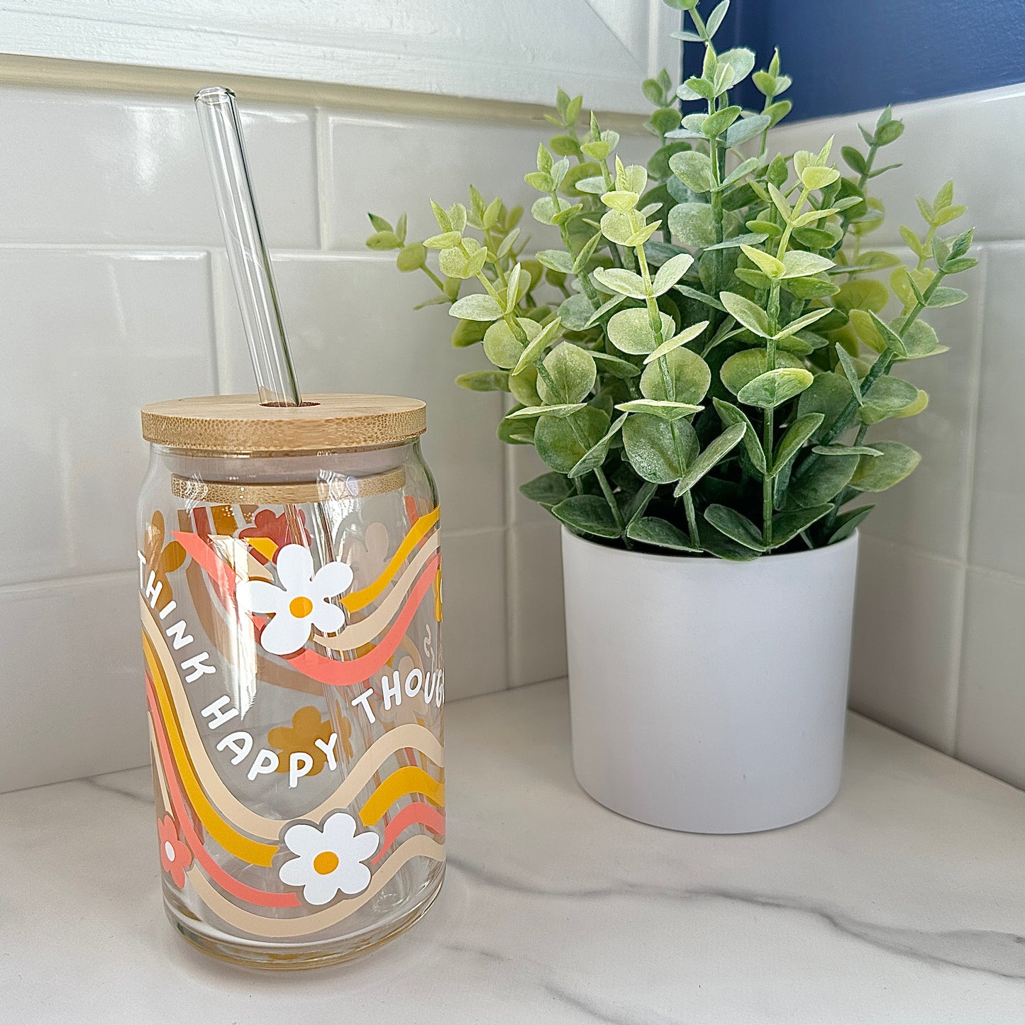 iced coffee glass cup with lid and straw