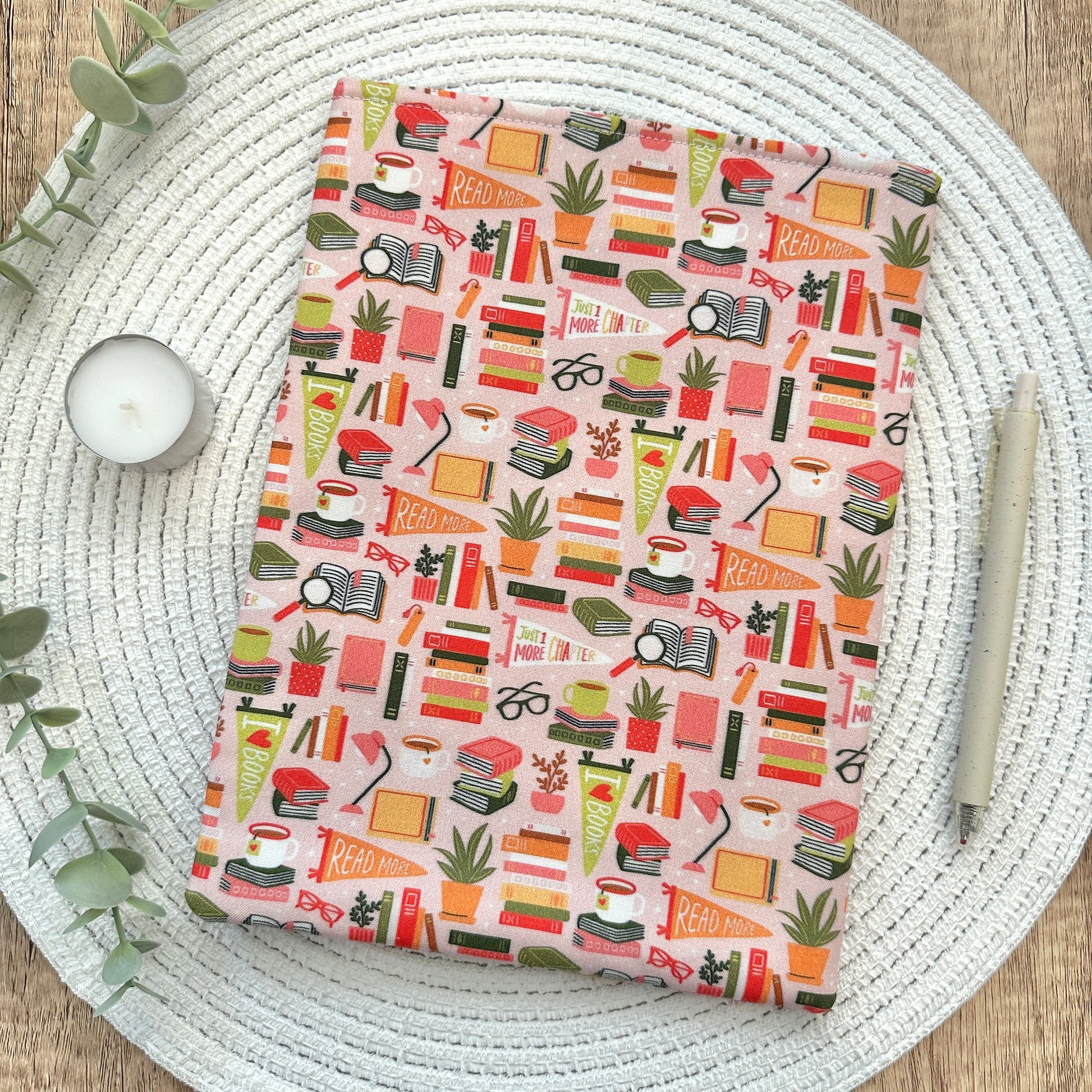 literary-themed fabric book sleeve