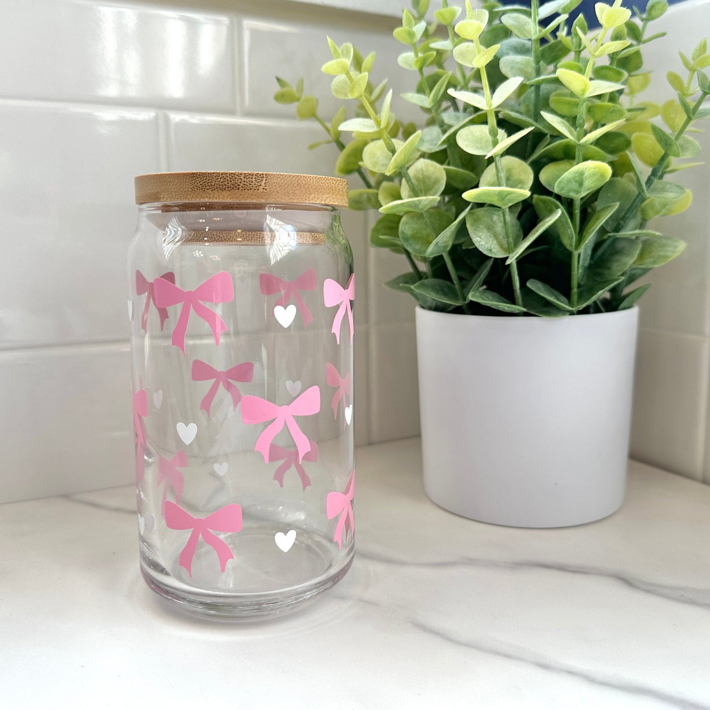 cute iced coffee glass cup with lid and straw