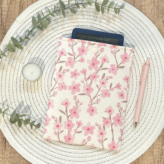 cherry blossoms kindle sleeve on woven mat