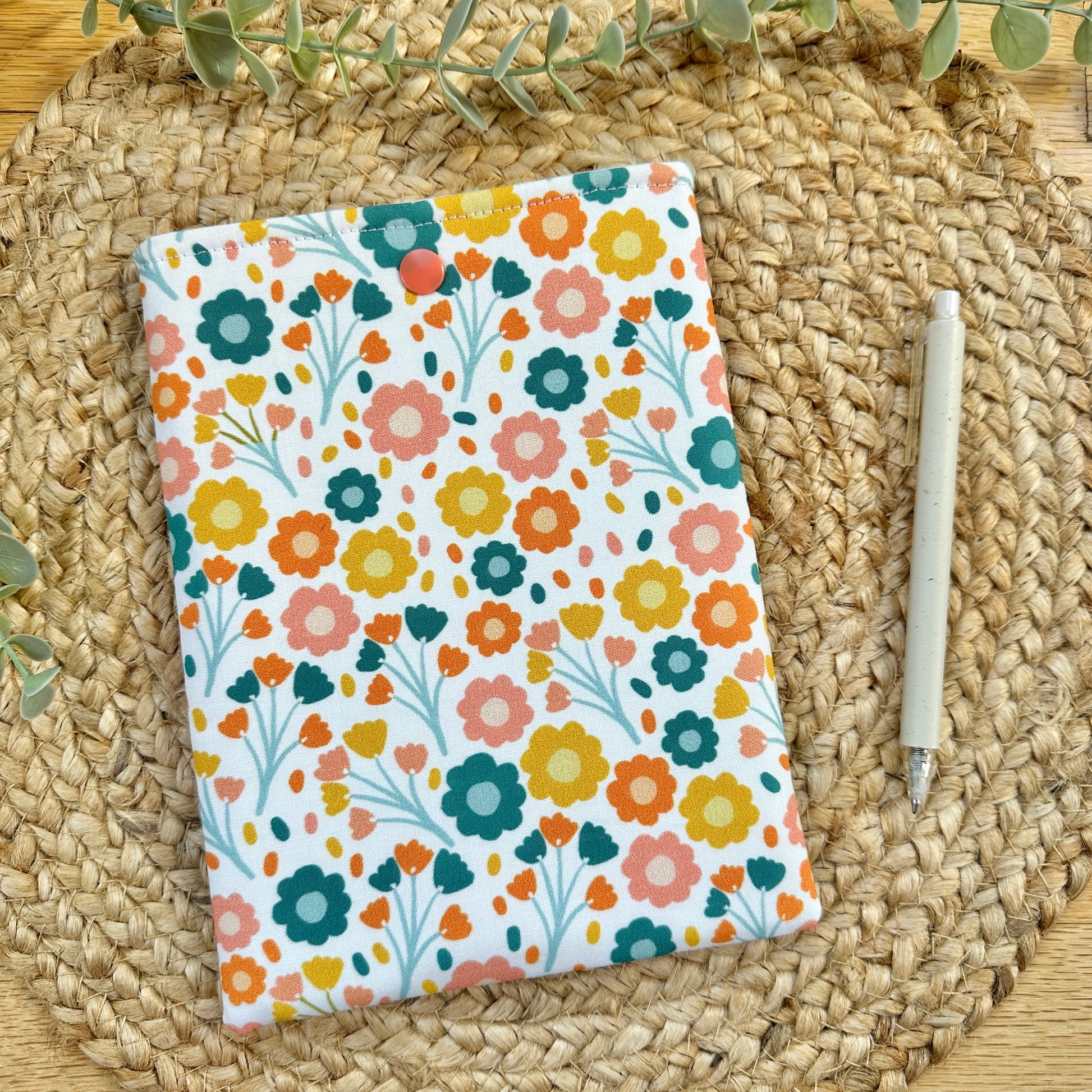 sewn fall-themed kindle sleeve on woven placemat