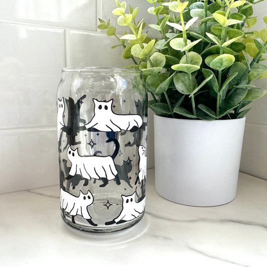 spooky ghost cat glass cup