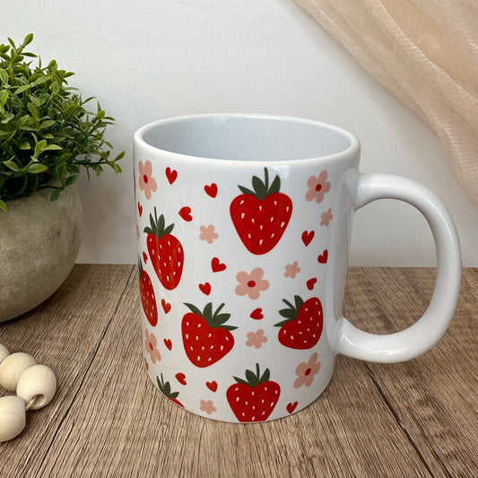 strawberries and flowers coffee mug