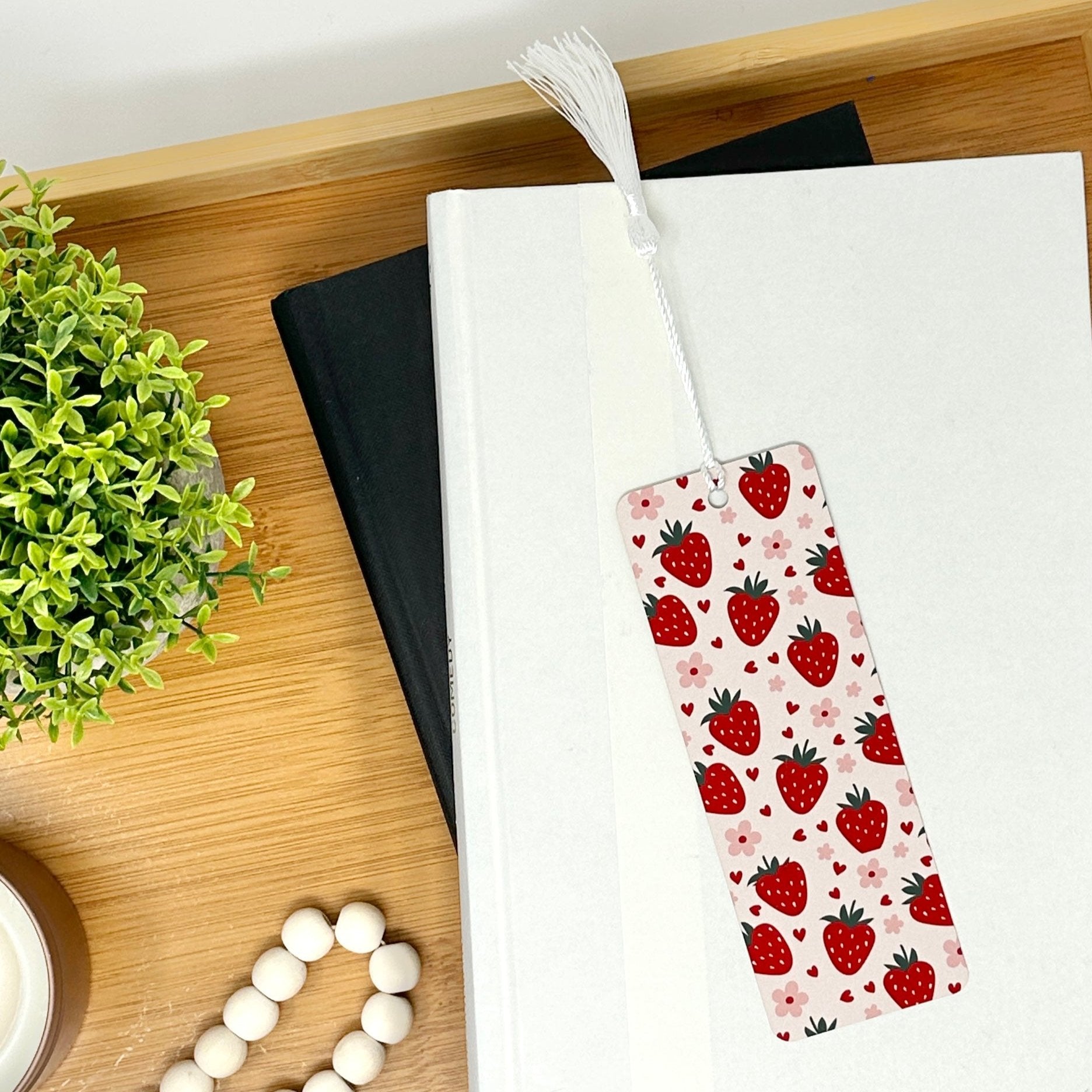 strawberry bookmark with tassel